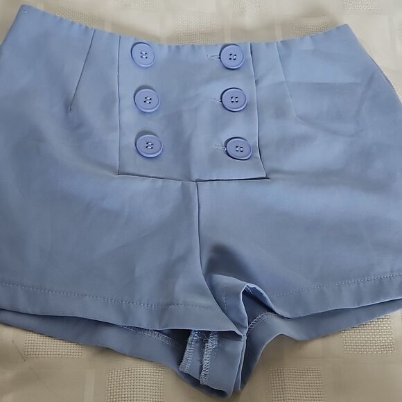 Women's Blue Buttoned Shorts - Picture 16 of 16